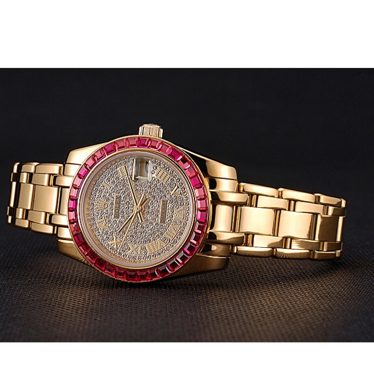 AAA Replica Watches Case 622835 Bracelet Rolex Gold Jewels Diamond Bezel And Dial Pink Datejust 0818